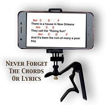 Smart-Po Smartphone Guitar Capo | Android and iPhone Compatible Dock Headstock Neck Clamp | Cell Phone Holder Aid Musicians | Electric or Acoustic Guitars